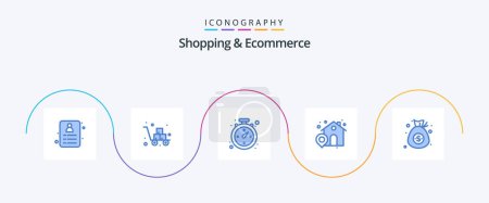 Illustration for Shopping and Ecommerce Blue 5 Icon Pack Including money. currency. compass. bag. house - Royalty Free Image