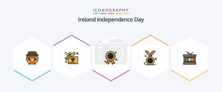 Illustration for Ireland Independence Day 25 FilledLine icon pack including . . award. parade. instrument - Royalty Free Image