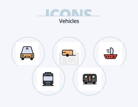 Téléchargez les illustrations : Vehicles Line Filled Icon Pack 5 Icon Design. . . funicular. wagon. trailer - en licence libre de droit