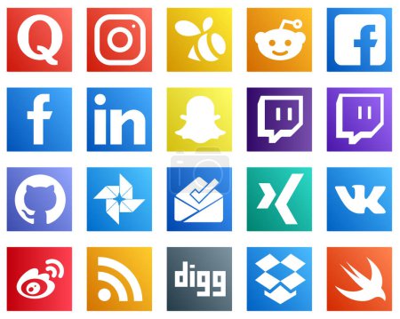 Illustration for 20 High Resolution Social Media Icons such as xing. google photo. fb. github and snapchat icons. High quality and creative - Royalty Free Image