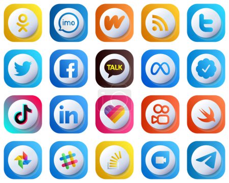 Illustration for 20 Cute 3D Gradient Icons of Major Social Media Platforms such as twitter verified badge. meta. feed. kakao talk and fb icons. Fully Customizable and Minimalist - Royalty Free Image
