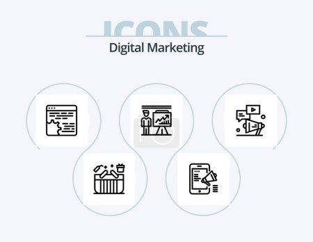 Illustration for Digital Marketing Line Icon Pack 5 Icon Design. automation. mobile advertising. box. mobile. digital campaign - Royalty Free Image