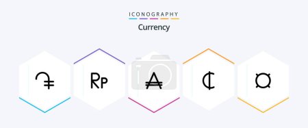 Illustration for Currency 25 Line icon pack including money. cedis . rupiah. austral - Royalty Free Image