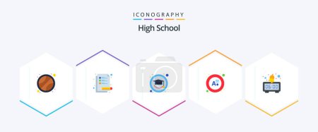 Illustration for High School 25 Flat icon pack including . . graduation cap. morning. alarm - Royalty Free Image