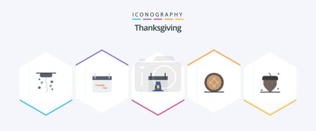 Illustration for Thanks Giving 25 Flat icon pack including acorn. food. day. dessert. bakery - Royalty Free Image