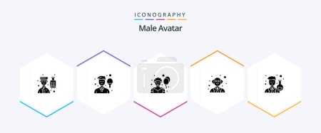 Téléchargez les illustrations : Male Avatar 25 Glyph icon pack including avatar. science. sport. professor. joker - en licence libre de droit