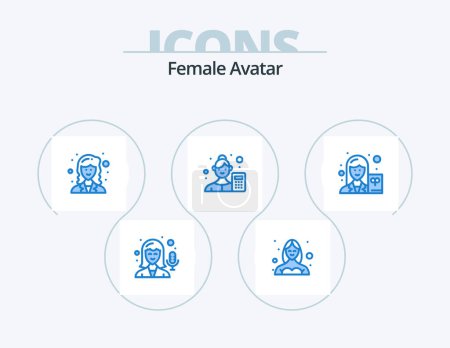 Ilustración de Female Avatar Blue Icon Pack 5 Icon Design. female. business analyst. academic. analyzer. female - Imagen libre de derechos