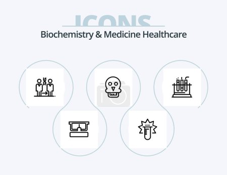 Ilustración de Biochemistry And Medicine Healthcare Line Icon Pack 5 Icon Design. tube. elements. dna. table. health - Imagen libre de derechos