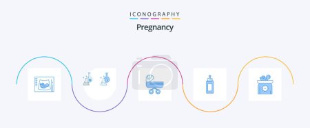 Téléchargez les illustrations : Pregnancy Blue 5 Icon Pack Including bottle. tube. stroller. kids - en licence libre de droit
