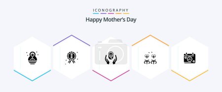 Ilustración de Happy Mothers Day 25 Glyph icon pack including present . diamond . child care logo - Imagen libre de derechos
