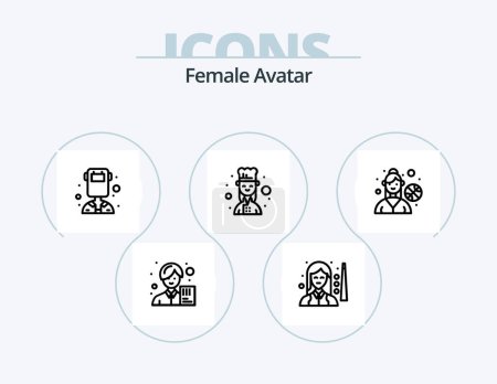 Téléchargez les illustrations : Female Avatar Line Icon Pack 5 Icon Design. leisure. female. scientist. bowling. police - en licence libre de droit