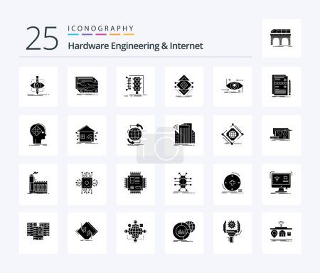 Téléchargez les illustrations : Hardware Engineering And Internet 25 Solid Glyph icon pack including infrastructure. computing. electronic. traffic. monitoring - en licence libre de droit
