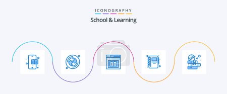 Illustration for School And Learning Blue 5 Icon Pack Including . study. education. education. notepad - Royalty Free Image