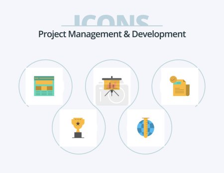 Illustration for Project Management And Development Flat Icon Pack 5 Icon Design. report. blackboard. research. presentation. web - Royalty Free Image