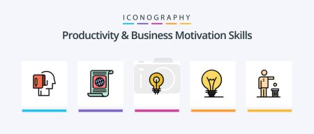 Téléchargez les illustrations : Productivity And Business Motivation Skills Line Filled 5 Icon Pack Including off. distractions. procrastination. avoid. organization. Creative Icons Design - en licence libre de droit