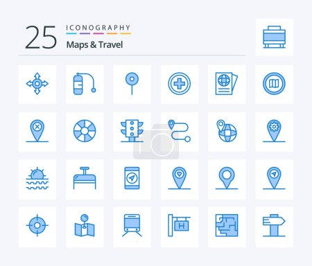 Illustration for Maps & Travel 25 Blue Color icon pack including maps. map. regular. google. travel - Royalty Free Image