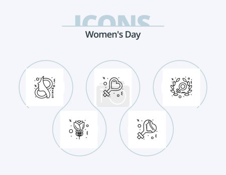 Téléchargez les illustrations : Womens Day Line Icon Pack 5 Icon Design. . heart. symbol. ring. eight - en licence libre de droit