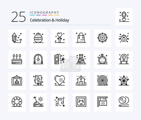 Téléchargez les illustrations : Celebration & Holiday 25 Line icon pack including holiday. christmas. ornaments. celebration. holiday - en licence libre de droit