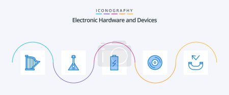 Illustration for Devices Blue 5 Icon Pack Including vinyl. album. music. electricity. charging - Royalty Free Image