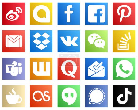 Téléchargez les illustrations : Complete Social Media Icon Pack 20 icons such as question. messenger. pinterest. wechat and dropbox icons. High quality and minimalist - en licence libre de droit