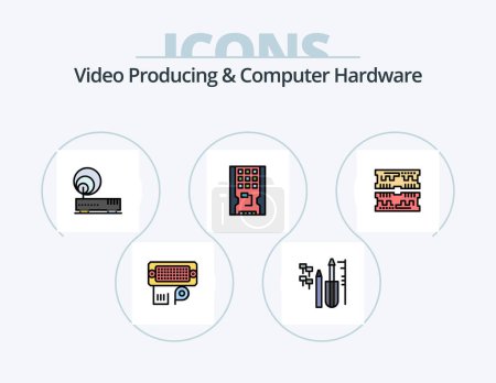 Illustration for Video Producing And Computer Hardware Line Filled Icon Pack 5 Icon Design. case. atx. mouse. installation. driver - Royalty Free Image