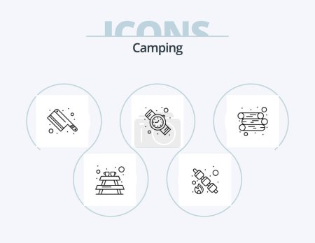 Téléchargez les illustrations : Camping Line Icon Pack 5 Icon Design. . kitchen. emergency. cleaver. fly - en licence libre de droit