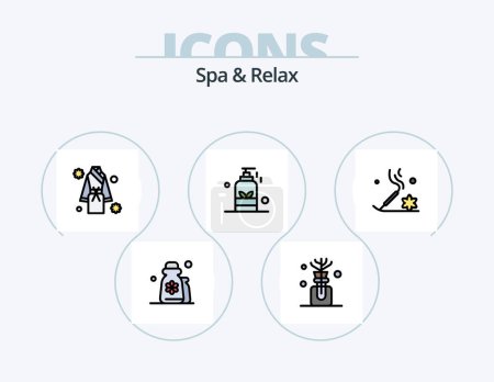 Illustration for Spa And Relax Line Filled Icon Pack 5 Icon Design. cosmetics . relax . candle in bowl. bowl - Royalty Free Image