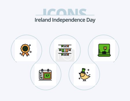 Illustration for Ireland Independence Day Line Filled Icon Pack 5 Icon Design. ireland. flag. golden. banner. cap - Royalty Free Image