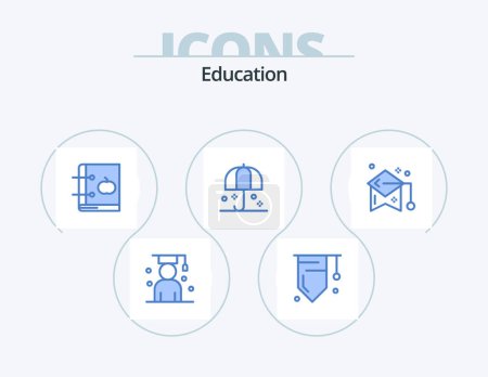 Illustration for Education Blue Icon Pack 5 Icon Design. safety. protection. success. insurance. knowledge - Royalty Free Image