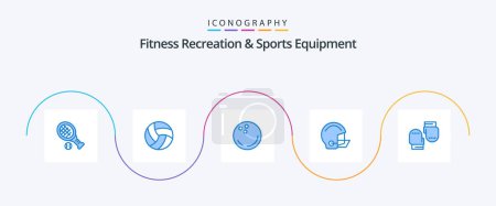Téléchargez les illustrations : Fitness Recreation And Sports Equipment Blue 5 Icon Pack Including boxing. helmet. ball. football. american - en licence libre de droit