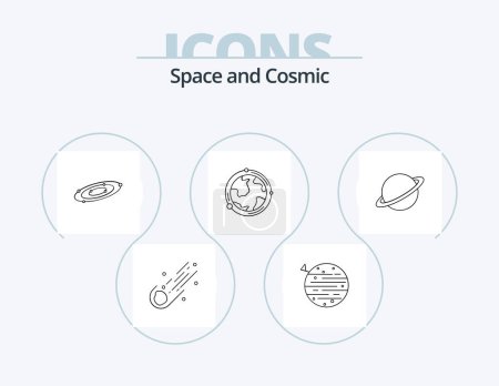 Téléchargez les illustrations : Space Line Icon Pack 5 Icon Design. space. view. startup. space. telescope - en licence libre de droit
