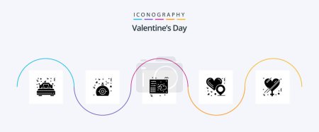 Téléchargez les illustrations : Valentines Day Glyph 5 Icon Pack Including female. love. present. heart location. midi - en licence libre de droit