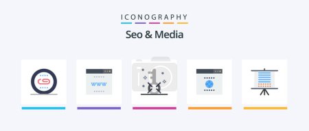 Téléchargez les illustrations : Seo and Media Flat 5 Icon Pack Including board. seo. site. browser. optimization. Creative Icons Design - en licence libre de droit