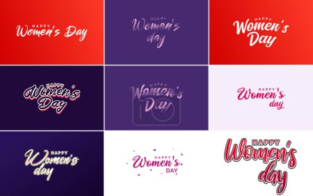 Ilustración de Happy Women's Day greeting card template with hand-lettering text design creative typography suitable for holiday greetings; vector illustration - Imagen libre de derechos
