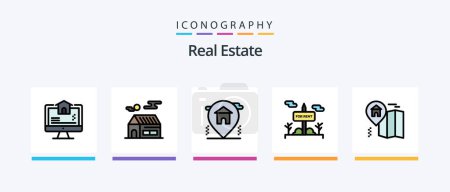Ilustración de Real Estate Line Filled 5 Icon Pack Including location . building . real estate. key. Creative Icons Design - Imagen libre de derechos