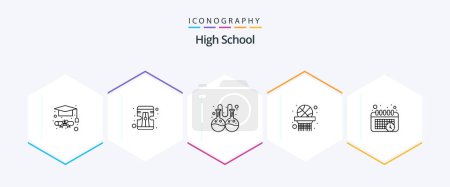 Illustration for High School 25 Line icon pack including . . research. time. calendar - Royalty Free Image
