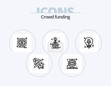 Téléchargez les illustrations : Crowdfunding Line Icon Pack 5 Icon Design. bitcoin. stack. money. files. transformation - en licence libre de droit