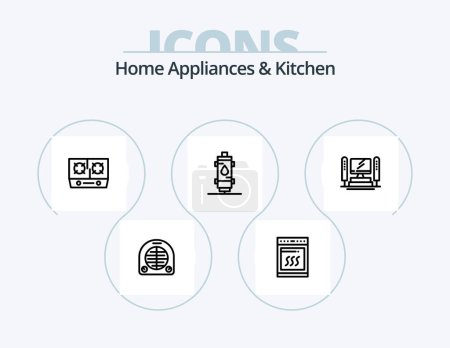 Ilustración de Home Appliances And Kitchen Line Icon Pack 5 Icon Design. music. machine. telephoe. compass. time - Imagen libre de derechos