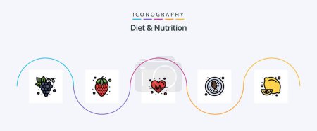 Ilustración de Diet And Nutrition Line Filled Flat 5 Icon Pack Including lemon fruit. diet food. heart. citrus fruit. food - Imagen libre de derechos