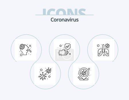 Téléchargez les illustrations : Coronavirus Line Icon Pack 5 Icon Design. locked. care. worldwide. tablet. medicine - en licence libre de droit