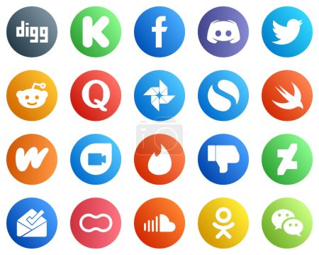 Illustration for 20 High Quality Social Media Icons such as swift. google photo. text. question and reddit icons. High definition and versatile - Royalty Free Image
