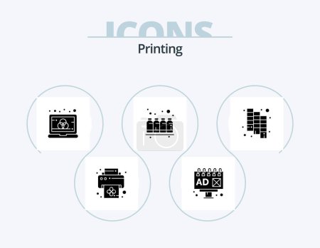 Ilustración de Printing Glyph Icon Pack 5 Icon Design. pantone. catalog. laptop. colors. ink - Imagen libre de derechos
