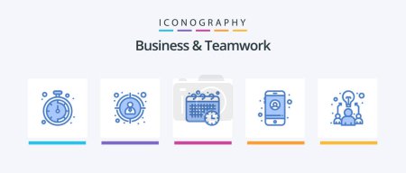 Téléchargez les illustrations : Business And Teamwork Blue 5 Icon Pack Including . team. time. idea. settings. Creative Icons Design - en licence libre de droit