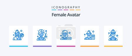 Téléchargez les illustrations : Female Avatar Blue 5 Icon Pack Including electrician. data scientist. female anchor. business analyst. accountant. Creative Icons Design - en licence libre de droit