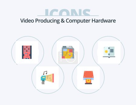Illustration for Video Producing And Computer Hardware Flat Icon Pack 5 Icon Design. computer. box. disk rom. atx. solid - Royalty Free Image