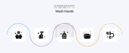 Illustration for Wash Hands Glyph 5 Icon Pack Including soapy water. hand washing. virus. basin. hand - Royalty Free Image
