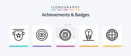 Ilustración de Achievements and Badges Line 5 Icon Pack Including wreath. badge. star. award. ribbon. Creative Icons Design - Imagen libre de derechos