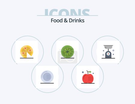 Téléchargez les illustrations : Food and Drinks Flat Icon Pack 5 Icon Design. food. vegetables. food. fruits. pizza - en licence libre de droit
