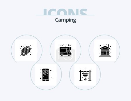 Ilustración de Camping Glyph Icon Pack 5 Icon Design. wooden. house. camping rope. doodle. camping - Imagen libre de derechos