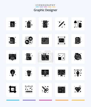 Illustration for Creative Graphic Designer 25 Glyph Solid Black icon pack  Such As designing. liquidator. creativity. dropper. color picker - Royalty Free Image